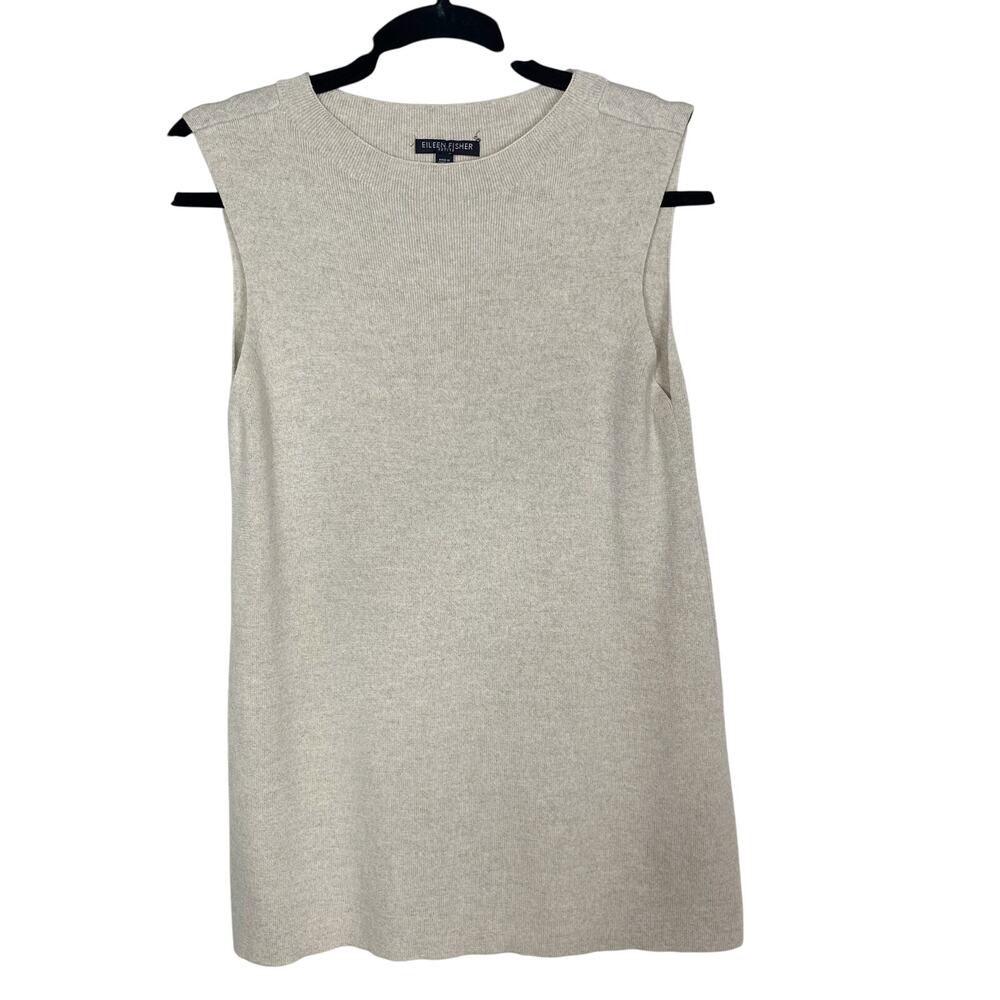 Eileen Fisher PS Petite Small Cream Wool Sleeveless Tunic Top Crew Neck F17CW